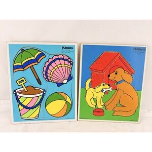 Vintage Playskool Preschool Learning Tray Puzzles Dogs Beach 1985 1986 Lot